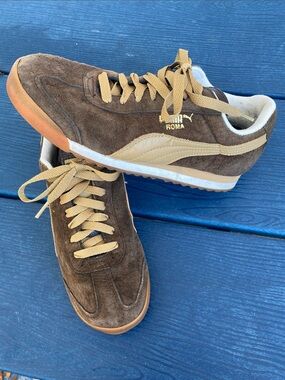 Puma Roma Brown Suede Sneakers with Tan Accents